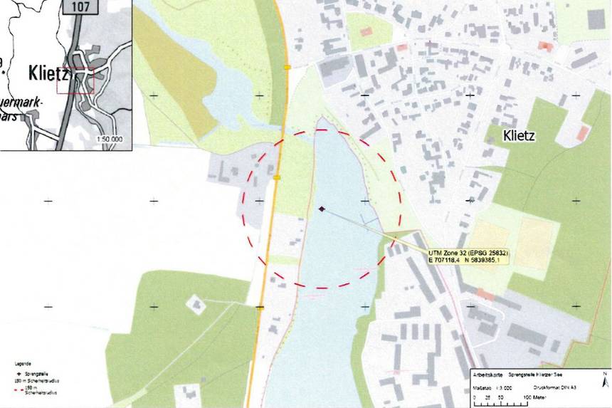 Der Kreis auf der Karte zeigt die Sperrzone an. ©Landkreis Stendal pressefoto