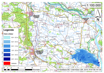 Deichbruch-Szenario L3 - Deich bei Osterholz - Ausbreitung nach 12 Stunden